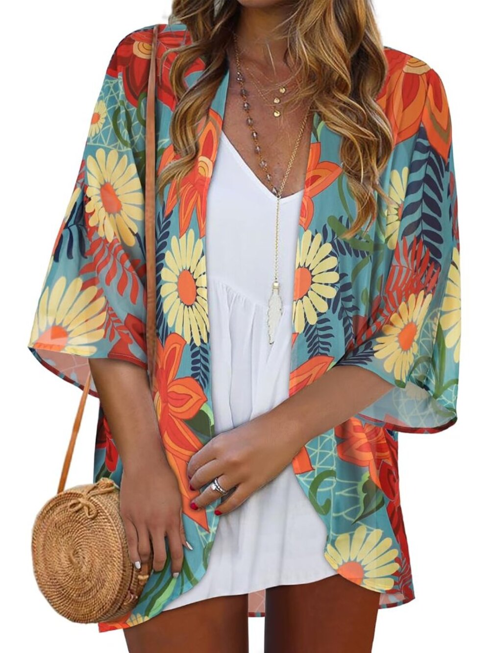 Women Kimono Cardigans Casual Summer Tops Cover up Open Front Floral Print Resor